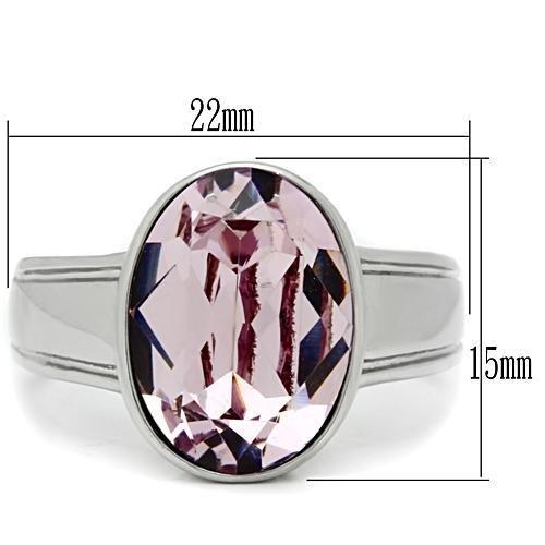 TK522 - High polished (no plating) Stainless Steel Ring with Top Grade Crystal  in Light Amethyst-1