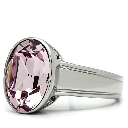 TK522 - High polished (no plating) Stainless Steel Ring with Top Grade Crystal  in Light Amethyst-3