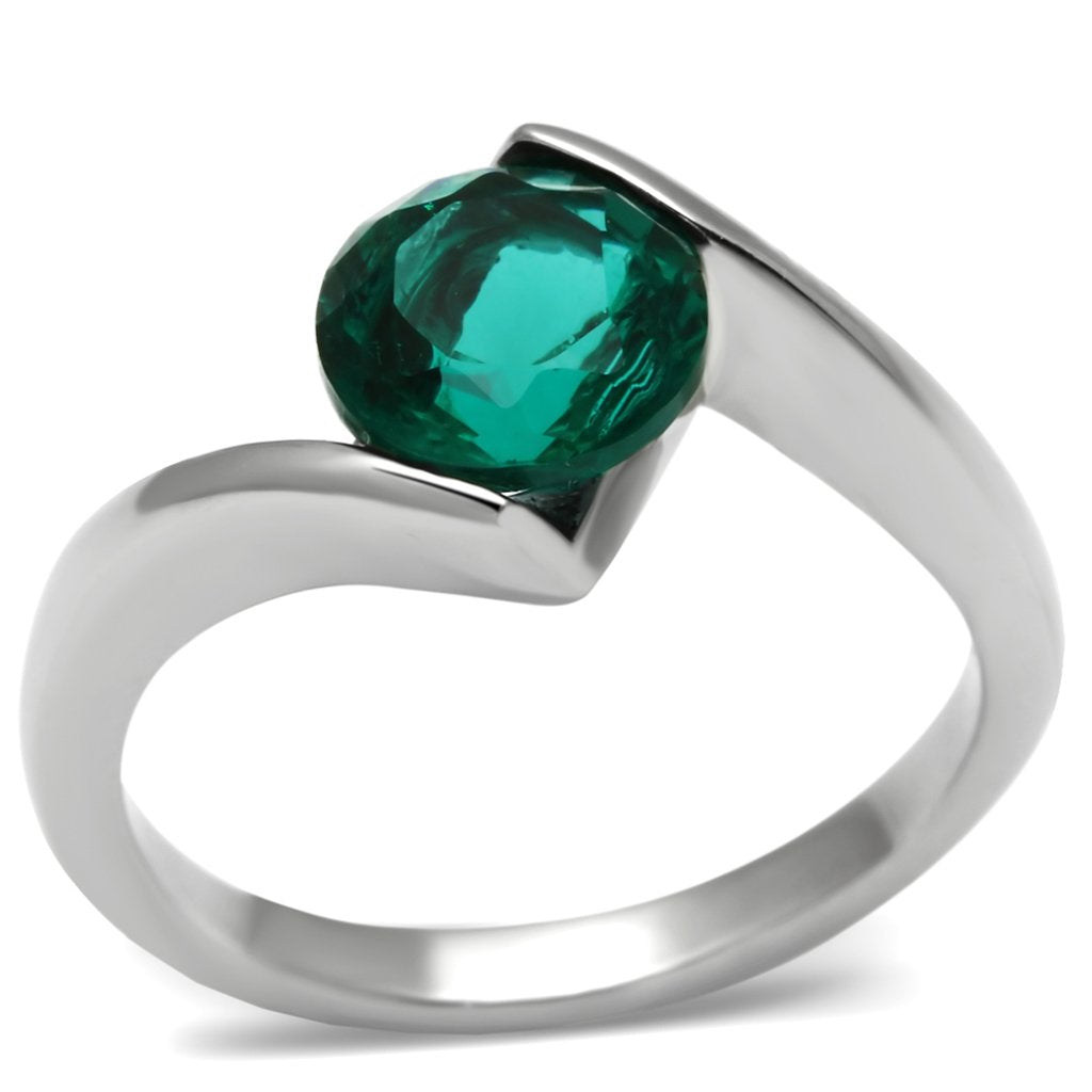 TK523 - High polished (no plating) Stainless Steel Ring with Synthetic Synthetic Glass in Blue Zircon-0