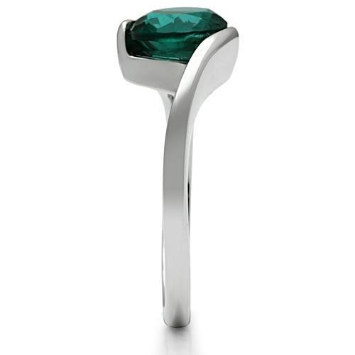 TK523 - High polished (no plating) Stainless Steel Ring with Synthetic Synthetic Glass in Blue Zircon-3