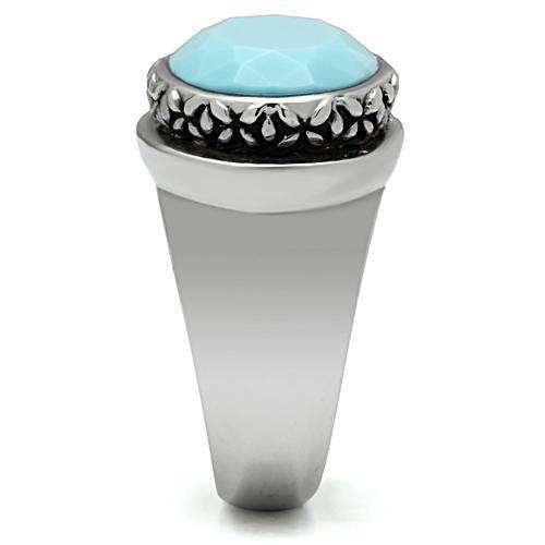 TK525 - High polished (no plating) Stainless Steel Ring with Synthetic Synthetic Glass in Sea Blue-3