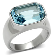 TK527 - High polished (no plating) Stainless Steel Ring with Top Grade Crystal  in Sea Blue-0