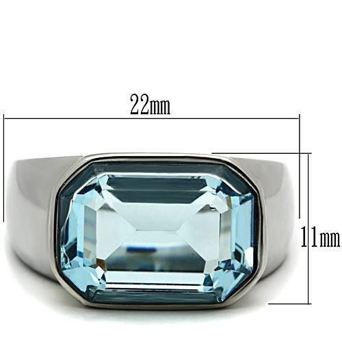 TK527 - High polished (no plating) Stainless Steel Ring with Top Grade Crystal  in Sea Blue-1