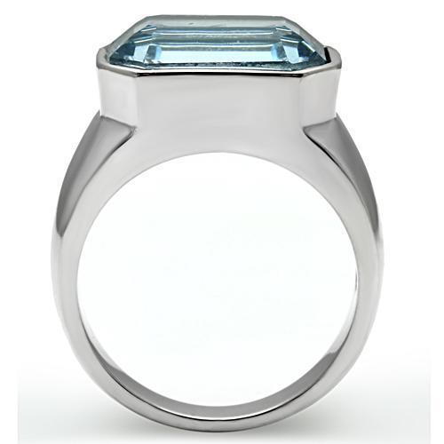 TK527 - High polished (no plating) Stainless Steel Ring with Top Grade Crystal  in Sea Blue-2