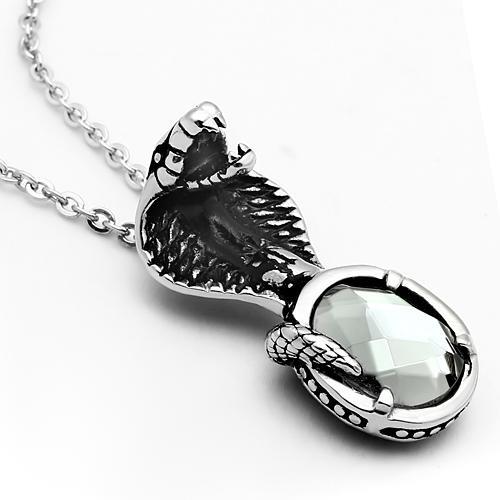 TK552 - High polished (no plating) Stainless Steel Necklace with Synthetic Acrylic in Jet-2