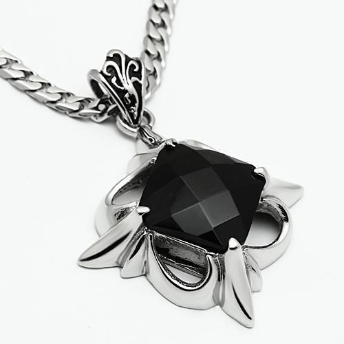 TK560 - High polished (no plating) Stainless Steel Chain Pendant with Synthetic Onyx in Jet-2