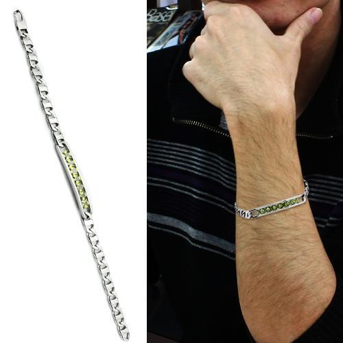 TK570 - High polished (no plating) Stainless Steel Bracelet with AAA Grade CZ  in Olivine color-1