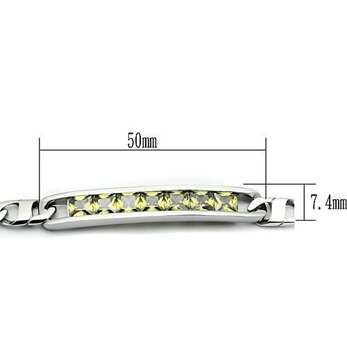 TK570 - High polished (no plating) Stainless Steel Bracelet with AAA Grade CZ  in Olivine color-2