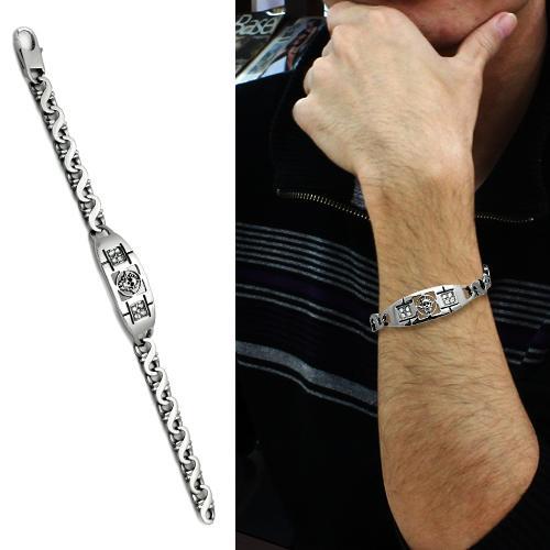 TK574 - High polished (no plating) Stainless Steel Bracelet with AAA Grade CZ  in Clear-1