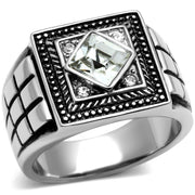 TK589 - High polished (no plating) Stainless Steel Ring with Top Grade Crystal  in Clear-0