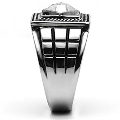 TK589 - High polished (no plating) Stainless Steel Ring with Top Grade Crystal  in Clear-3