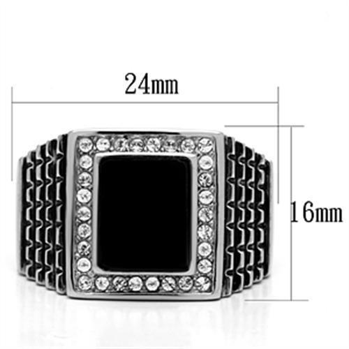 TK592 - High polished (no plating) Stainless Steel Ring with Synthetic Synthetic Stone in Jet-1