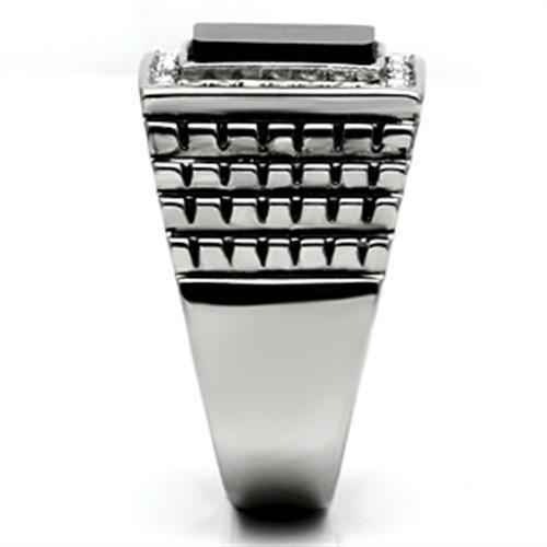 TK592 - High polished (no plating) Stainless Steel Ring with Synthetic Synthetic Stone in Jet-3