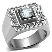 TK593 - High polished (no plating) Stainless Steel Ring with AAA Grade CZ  in Clear-0