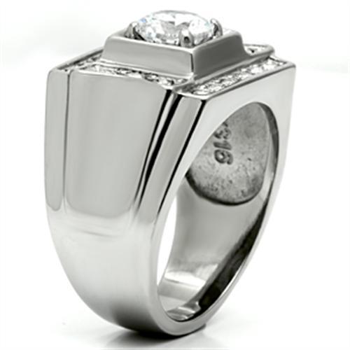 TK593 - High polished (no plating) Stainless Steel Ring with AAA Grade CZ  in Clear-3