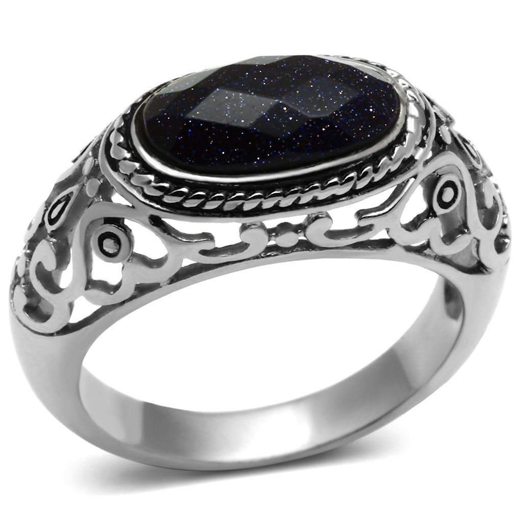TK599 - High polished (no plating) Stainless Steel Ring with Blue Sand  in Montana-0