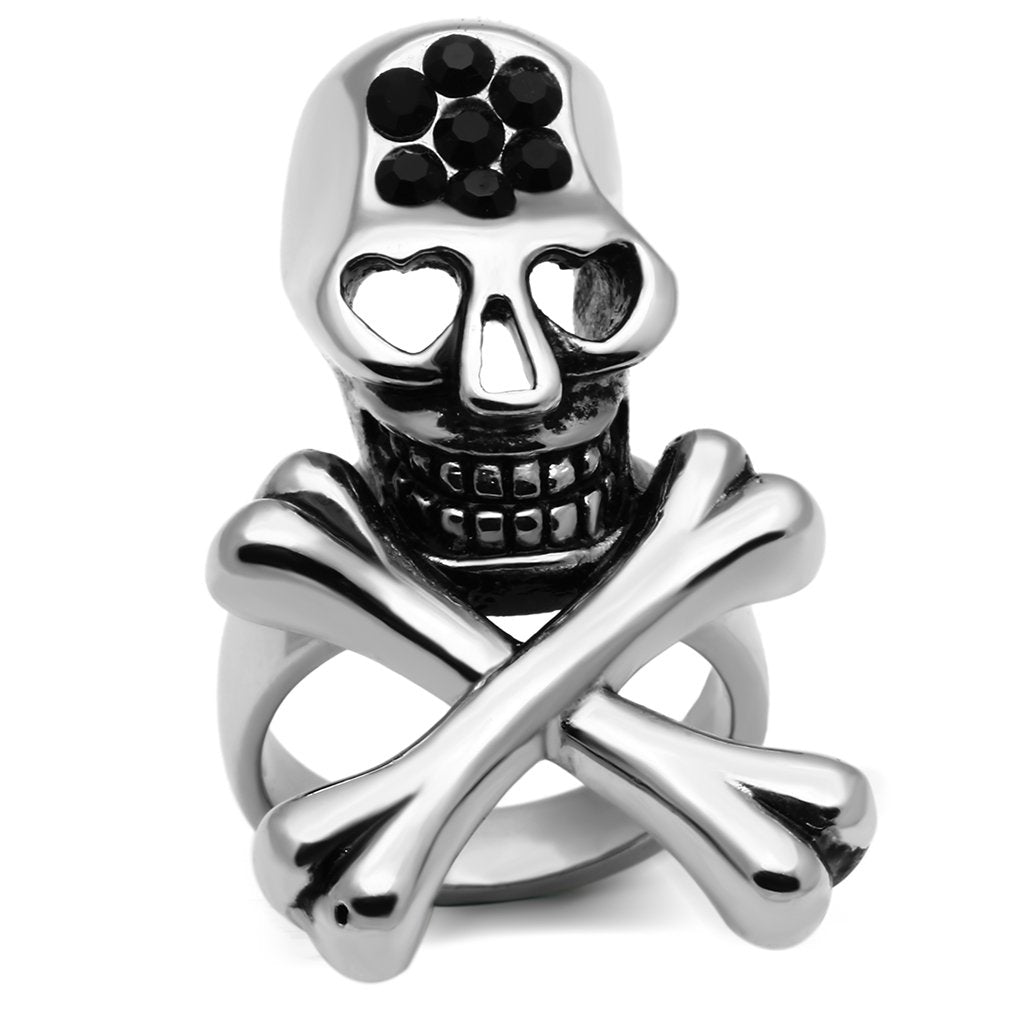 TK606 - High polished (no plating) Stainless Steel Ring with Top Grade Crystal  in Jet-0