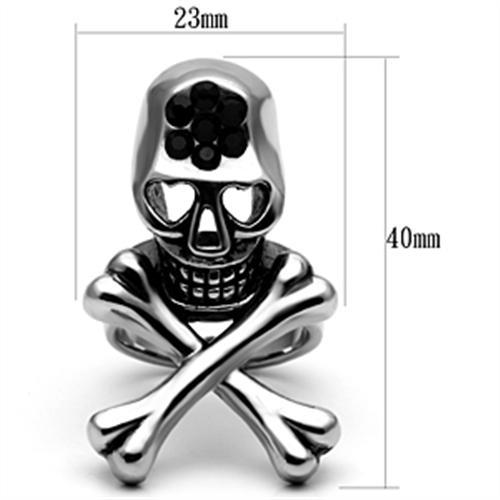 TK606 - High polished (no plating) Stainless Steel Ring with Top Grade Crystal  in Jet-1