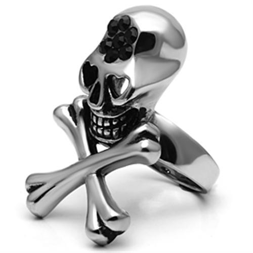 TK606 - High polished (no plating) Stainless Steel Ring with Top Grade Crystal  in Jet-3