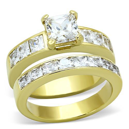 TK61206G - IP Gold(Ion Plating) Stainless Steel Ring with AAA Grade CZ  in Clear-0