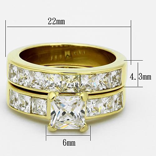 TK61206G - IP Gold(Ion Plating) Stainless Steel Ring with AAA Grade CZ  in Clear-1