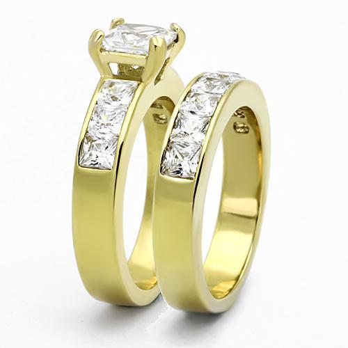 TK61206G - IP Gold(Ion Plating) Stainless Steel Ring with AAA Grade CZ  in Clear-3