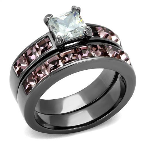 TK61206LJ - IP Light Black  (IP Gun) Stainless Steel Ring with AAA Grade CZ  in Clear-0