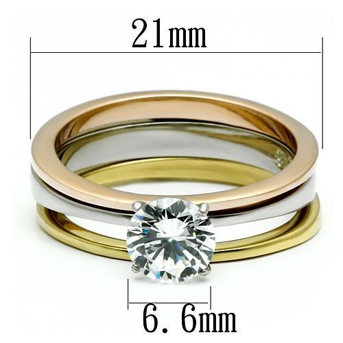 TK620 - Three-Tone IP Stainless Steel Ring with AAA Grade CZ  in Clear-1