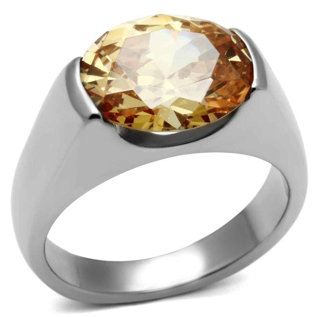 TK622 - High polished (no plating) Stainless Steel Ring with AAA Grade CZ  in Champagne-0