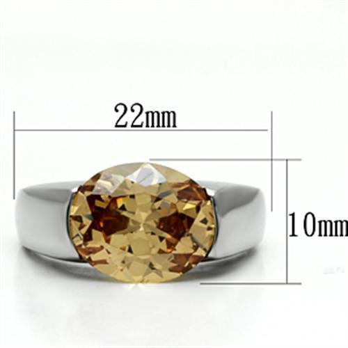 TK622 - High polished (no plating) Stainless Steel Ring with AAA Grade CZ  in Champagne-1