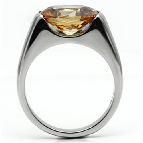 TK622 - High polished (no plating) Stainless Steel Ring with AAA Grade CZ  in Champagne-2