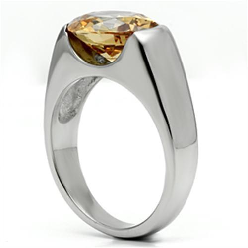 TK622 - High polished (no plating) Stainless Steel Ring with AAA Grade CZ  in Champagne-3