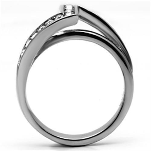 TK624 - High polished (no plating) Stainless Steel Ring with Top Grade Crystal  in Clear-2