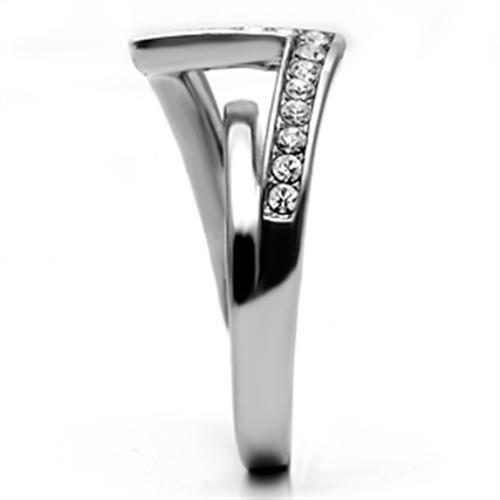 TK624 - High polished (no plating) Stainless Steel Ring with Top Grade Crystal  in Clear-3