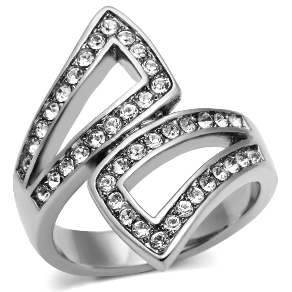 TK625 - High polished (no plating) Stainless Steel Ring with Top Grade Crystal  in Clear-0