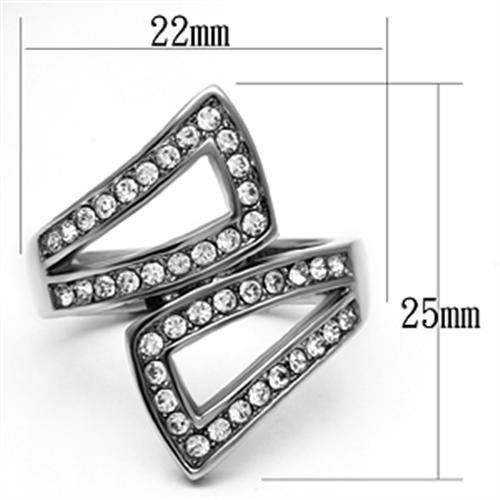 TK625 - High polished (no plating) Stainless Steel Ring with Top Grade Crystal  in Clear-1