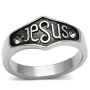 TK631 - High polished (no plating) Stainless Steel Ring with Top Grade Crystal  in Clear-0