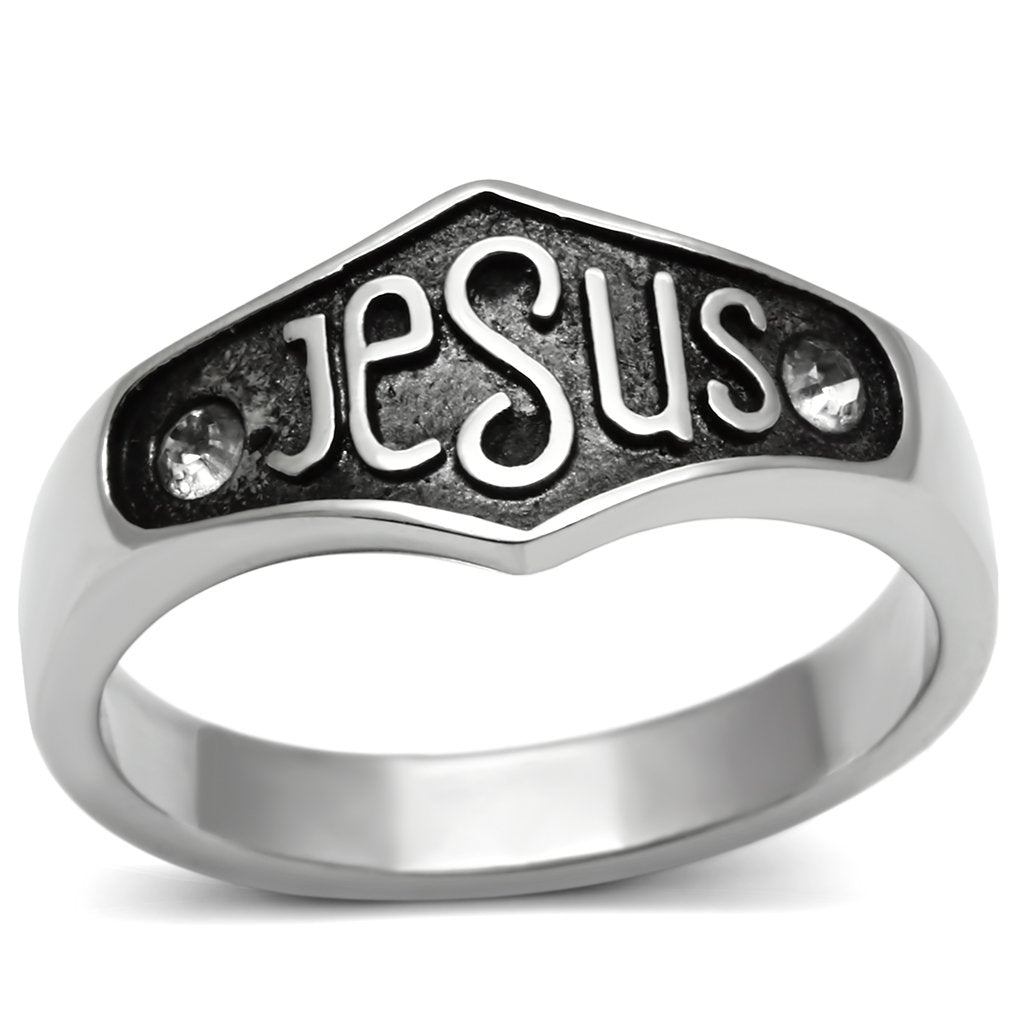 TK631 - High polished (no plating) Stainless Steel Ring with Top Grade Crystal  in Clear-0