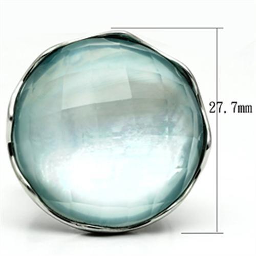 TK637 - High polished (no plating) Stainless Steel Ring with Synthetic Synthetic Glass in Sea Blue-1