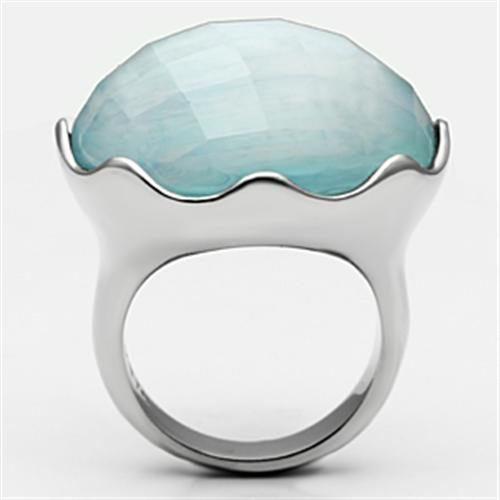 TK637 - High polished (no plating) Stainless Steel Ring with Synthetic Synthetic Glass in Sea Blue-2