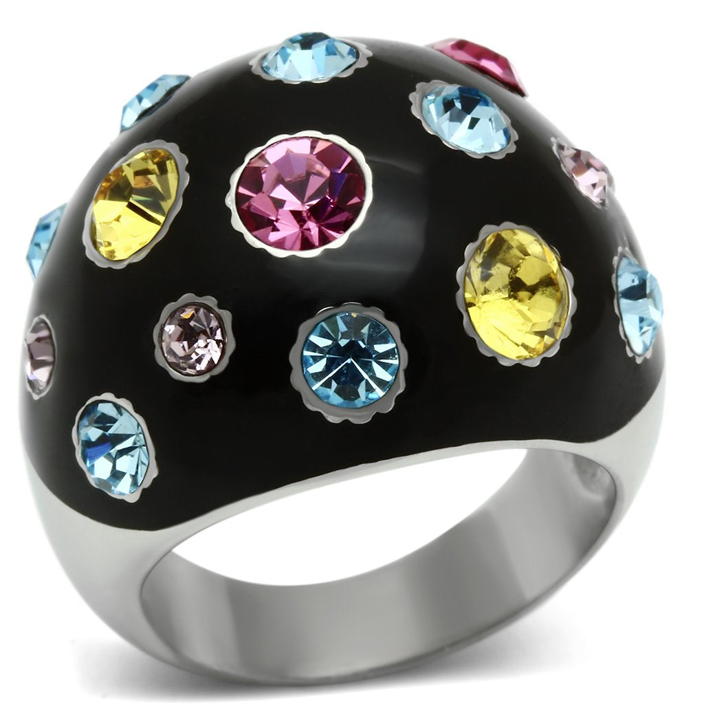 TK640 - High polished (no plating) Stainless Steel Ring with Top Grade Crystal  in Multi Color-0