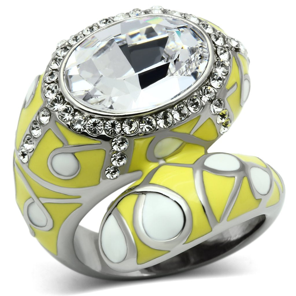 TK643 - High polished (no plating) Stainless Steel Ring with Top Grade Crystal  in Clear-0