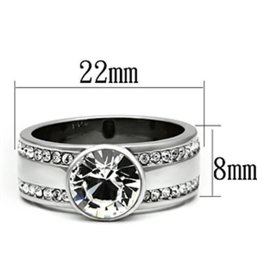 TK646 - High polished (no plating) Stainless Steel Ring with Top Grade Crystal  in Clear-1