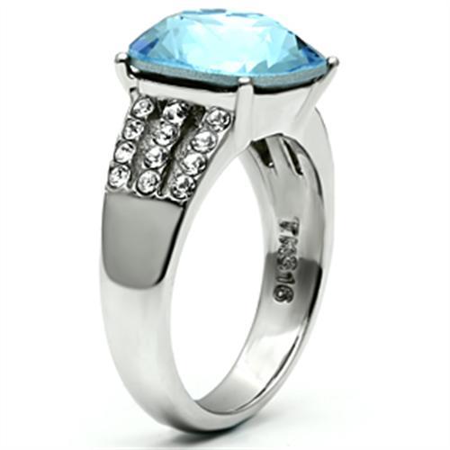 TK647 - High polished (no plating) Stainless Steel Ring with Top Grade Crystal  in Sea Blue-3
