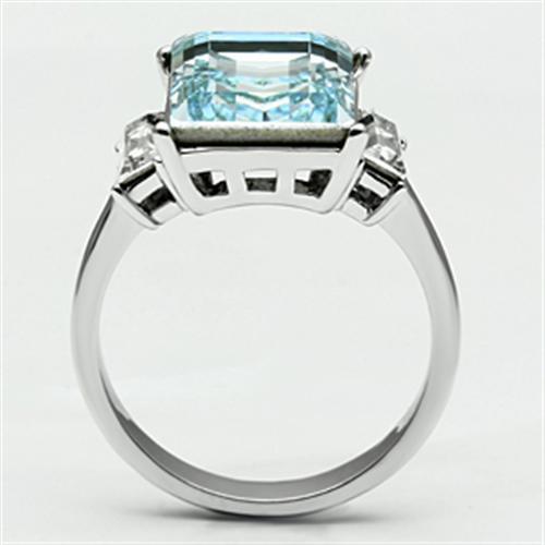TK650 - High polished (no plating) Stainless Steel Ring with Top Grade Crystal  in Sea Blue-2