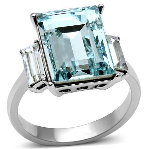 TK650 - High polished (no plating) Stainless Steel Ring with Top Grade Crystal  in Sea Blue-0