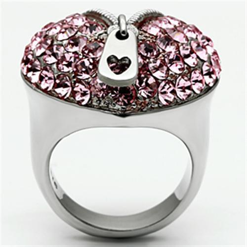 TK652 - High polished (no plating) Stainless Steel Ring with Top Grade Crystal  in Rose-2