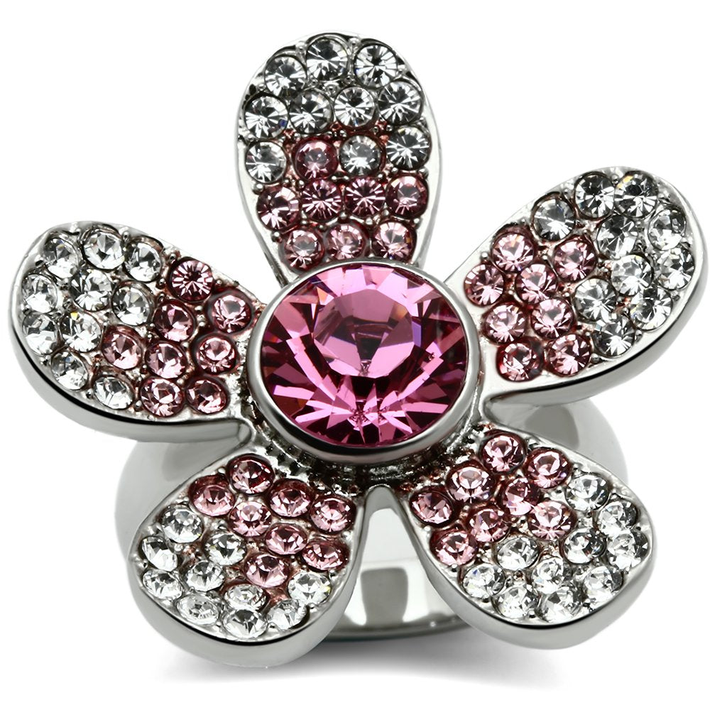 TK654 - High polished (no plating) Stainless Steel Ring with Top Grade Crystal  in Rose-0