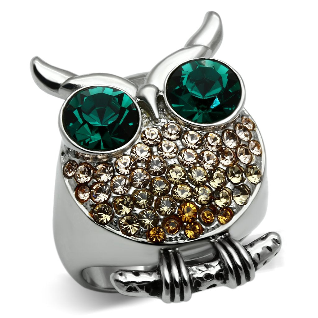 TK656 - High polished (no plating) Stainless Steel Ring with Top Grade Crystal  in Emerald-0