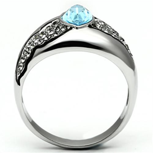 TK659 - High polished (no plating) Stainless Steel Ring with Top Grade Crystal  in Sea Blue-2